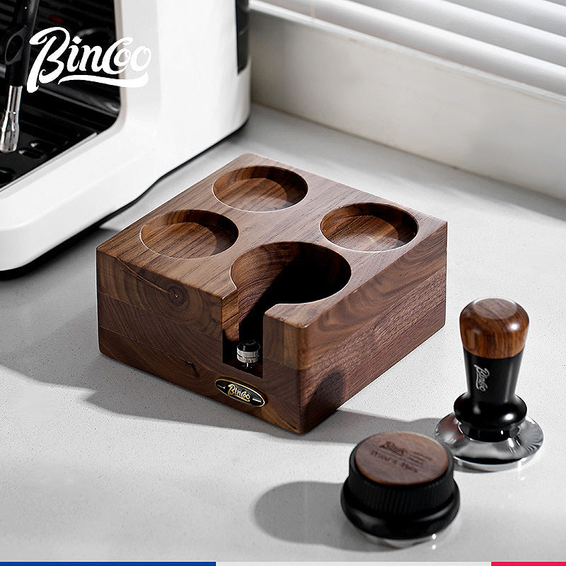 Kit de Prensado de Café Italiano Bincoo: Base de Madera de Nogal y Tamiz para Espresso