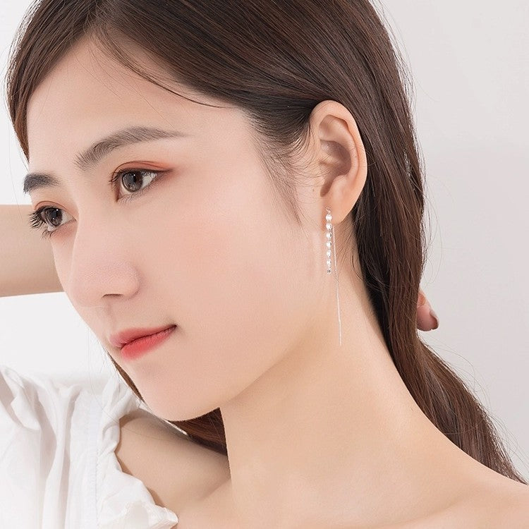 Pendientes de plata esterlina S999: diseño minimalista con borlas, joyería de moda, accesorios elegantes