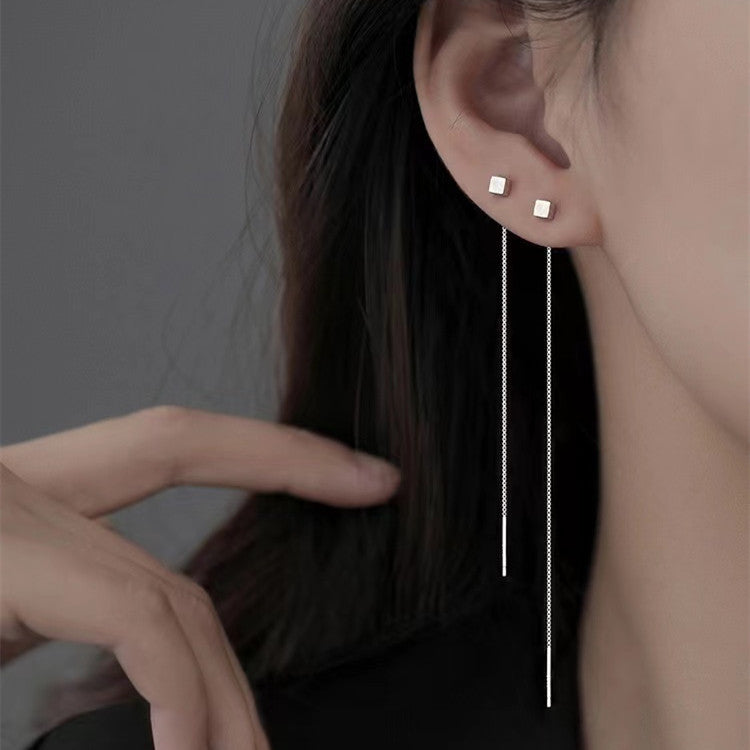 Pendientes Enhebrador Largos de Plata 925 para Mujer – Diseño Minimalista con Cadena Colgante