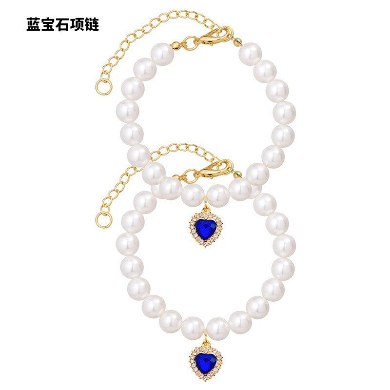 Collar para Mascotas Pequeñas con Perlas y Charm Decorativo con Cristales