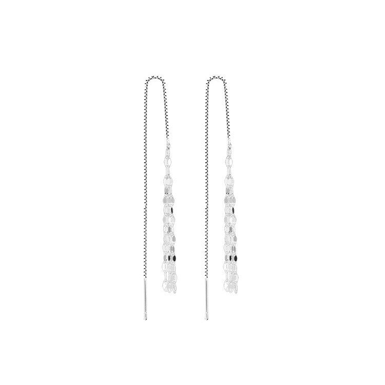 Pendientes de plata esterlina S999 con diseño enhebrador y cadenas colgantes