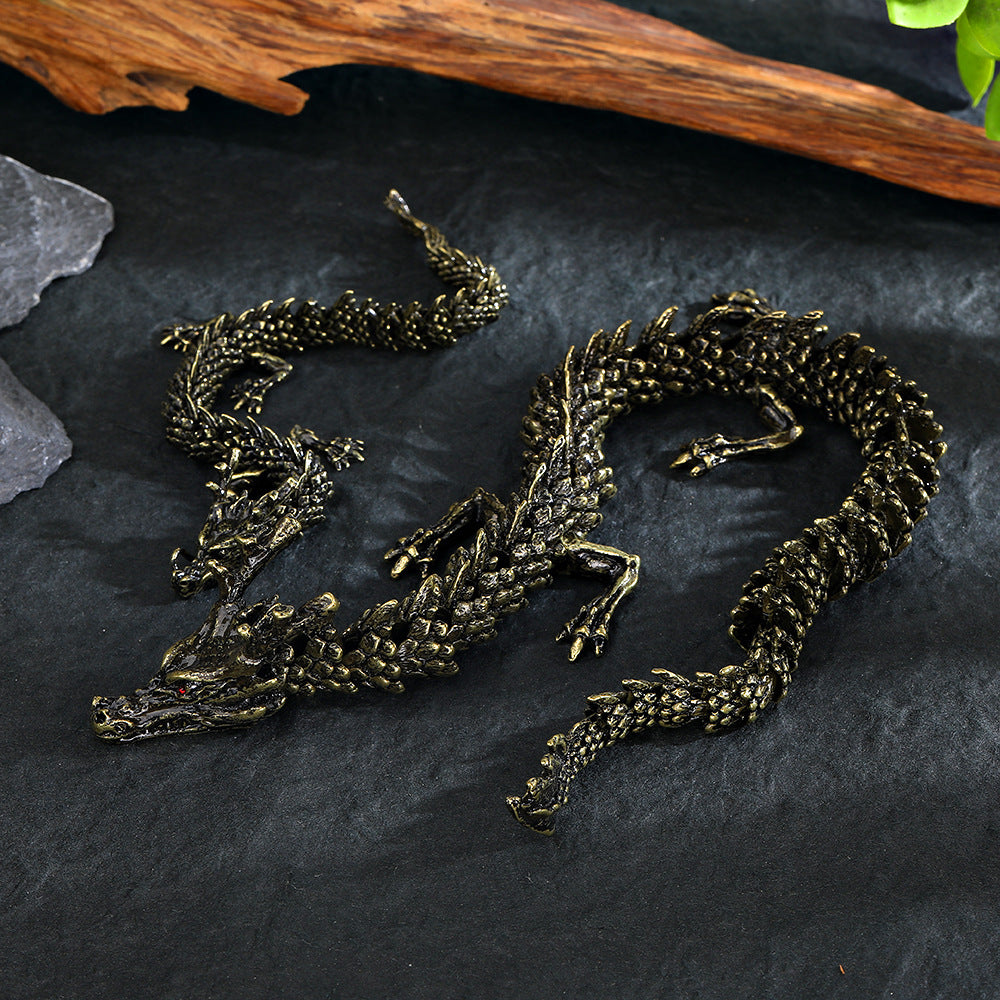 Adorno de Dragón Doble en Bronce: Figura Decorativa para Escritorio y Librería