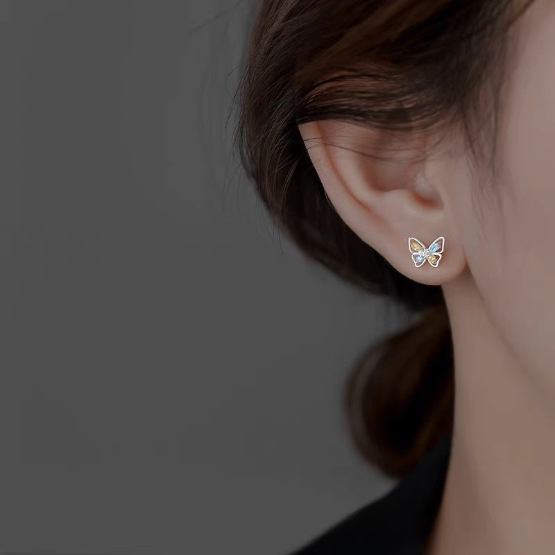 Pendientes para Niñas en Plata Pura – Mariposa con Zirconias de colores
