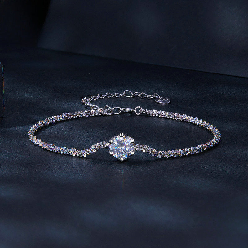 Pulsera de Plata 925 con Moissanita 1 Carat: Garra Seis Puntas, Joya Semi Lujo Brillante Regalo Cumpleaños