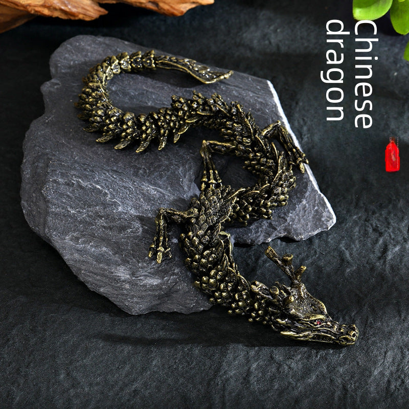 Adorno de Dragón Doble en Bronce: Figura Decorativa para Escritorio y Librería