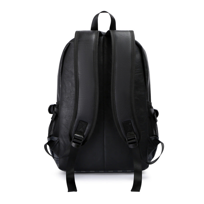 Mochila de Hombre: Estilo Urbano, Diseño de Cuadros, Ideal para Viajes, Cuero, Mochila Para Laptop
