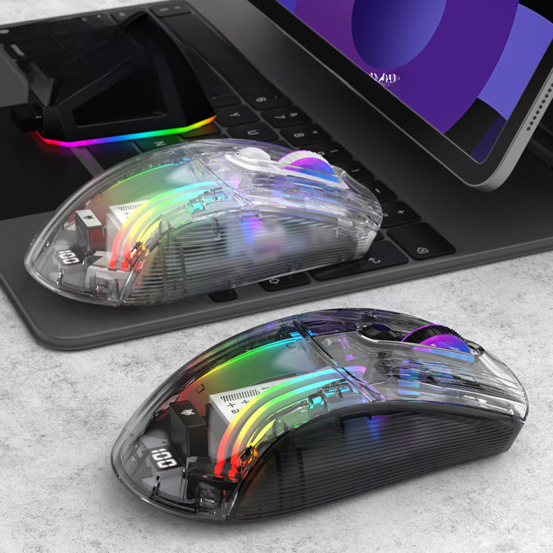 Raton Gaming Inalámbrico RGB XYH20 Pro: Mouse Bluetooth de Tres Modos con Pantalla y Base de Carga Transparente