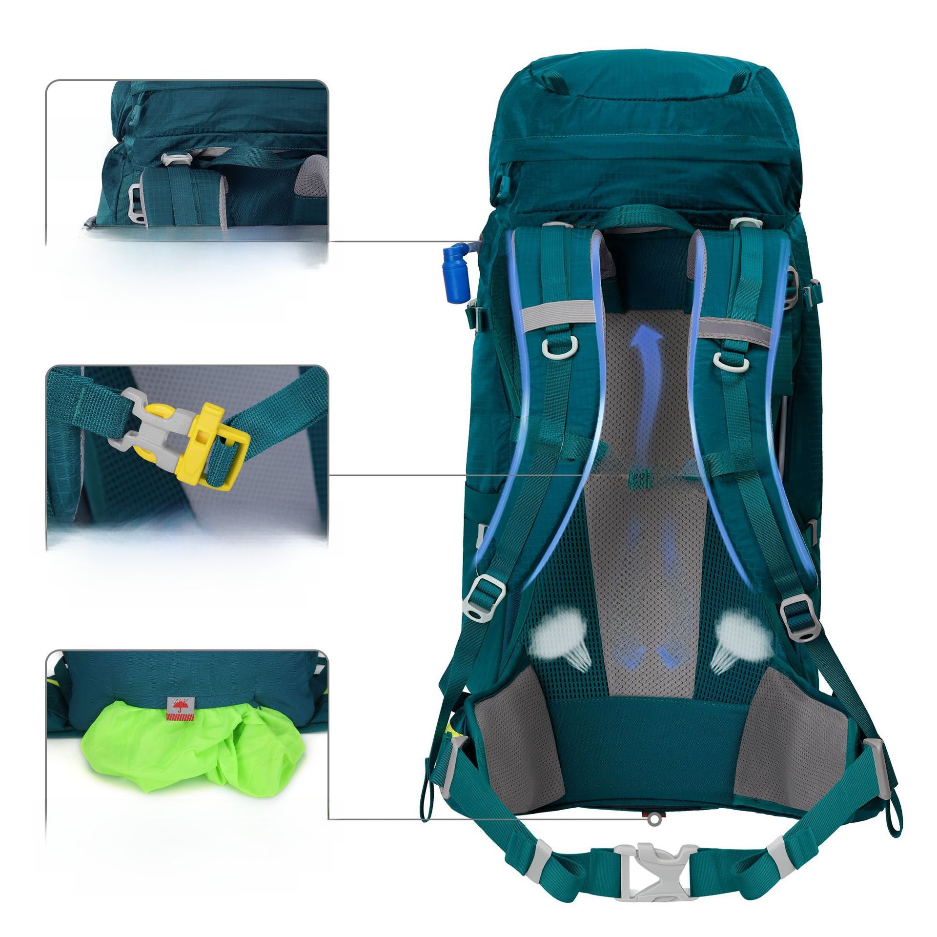Mochila de Montaña para Hombre: Mochila de Senderismo de Gran Capacidad 60L/65L para Viajes