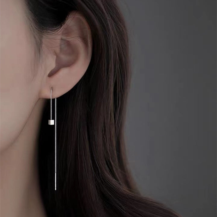Pendientes Enhebrador Largos de Plata 925 para Mujer – Diseño Minimalista con Cadena Colgante