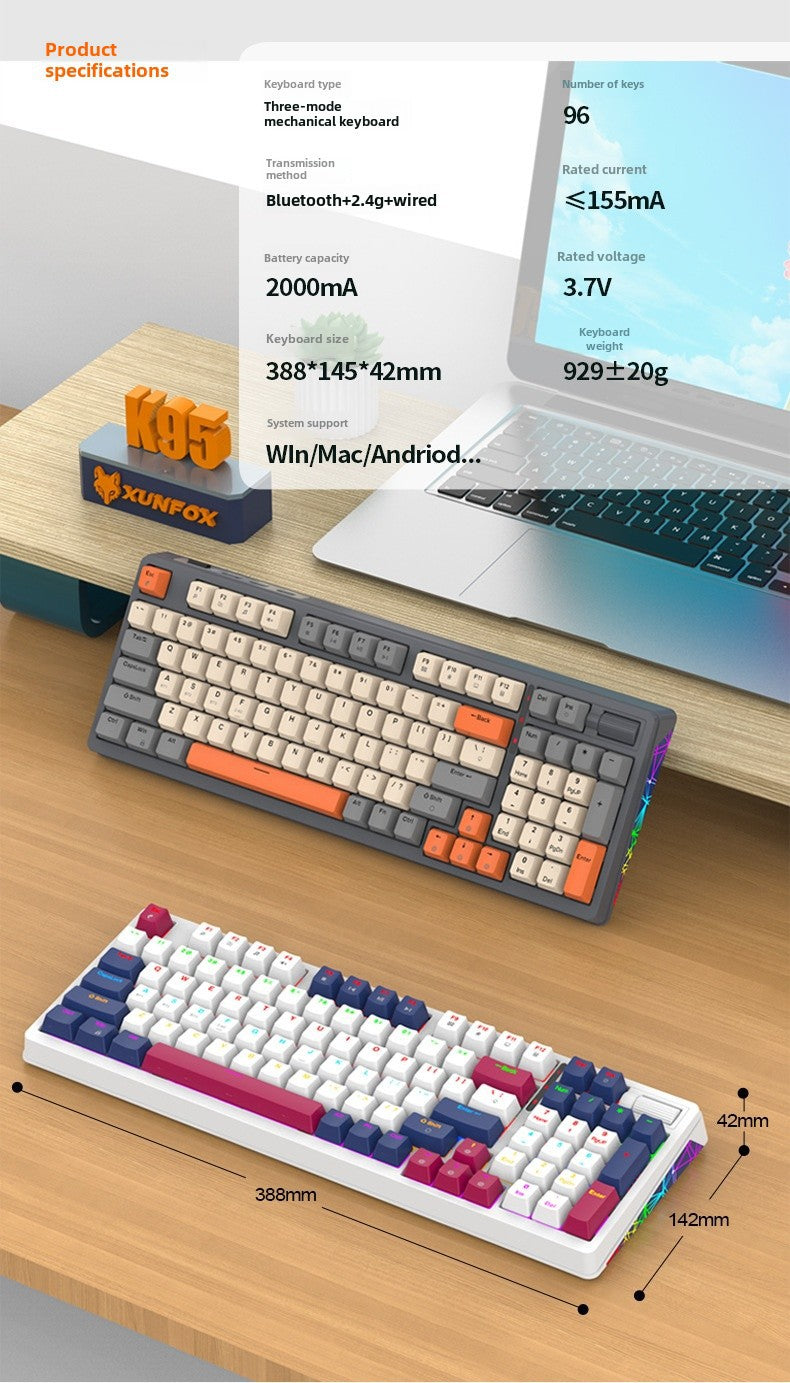 Teclado Mecánico Inalámbrico K95: 2.4G, Bluetooth, Tres Modos, Hot-Swap, Estructura Gasket para Juegos