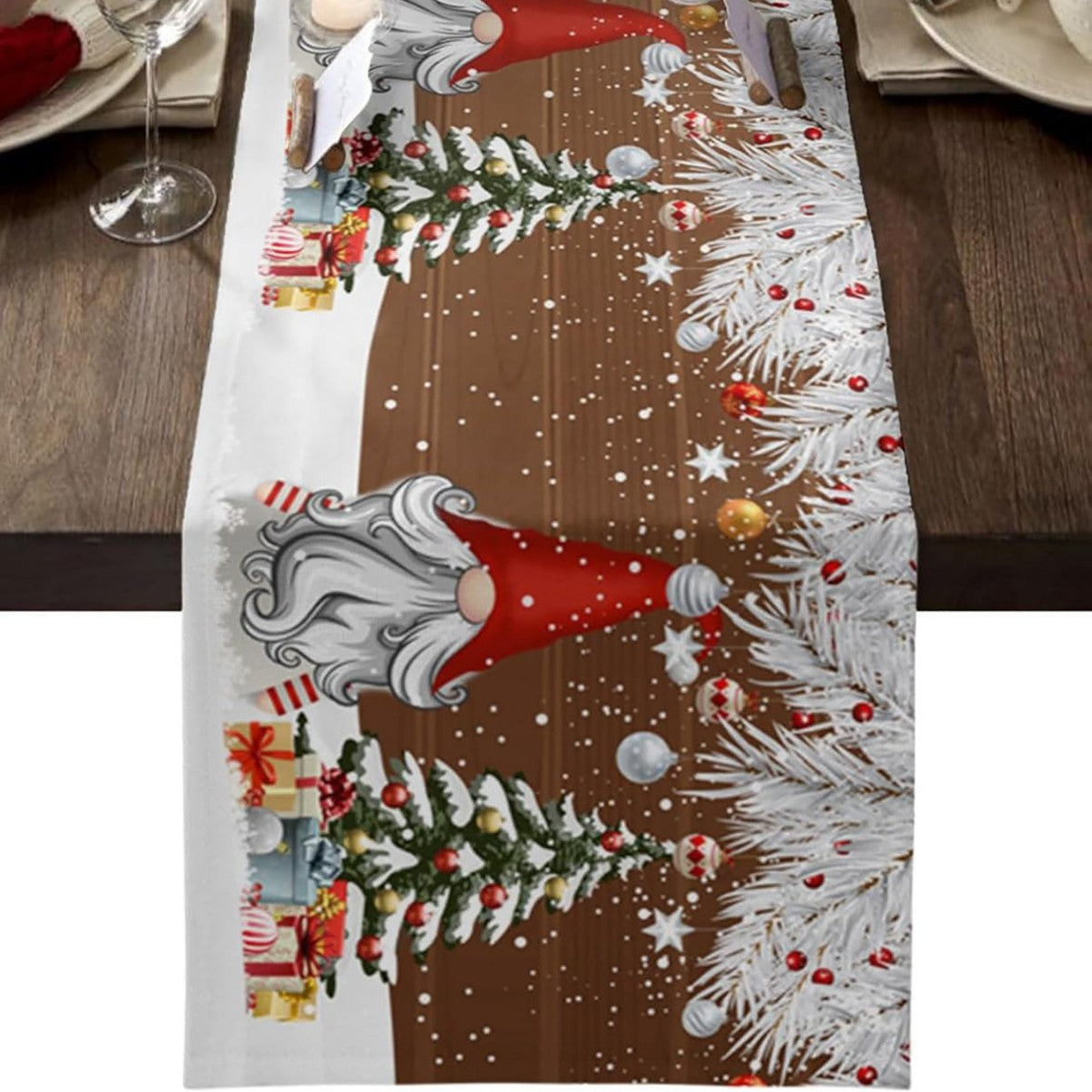 Camino de Mesa Navideño de Lino | Estampado en Varios Diseños y Tamaños