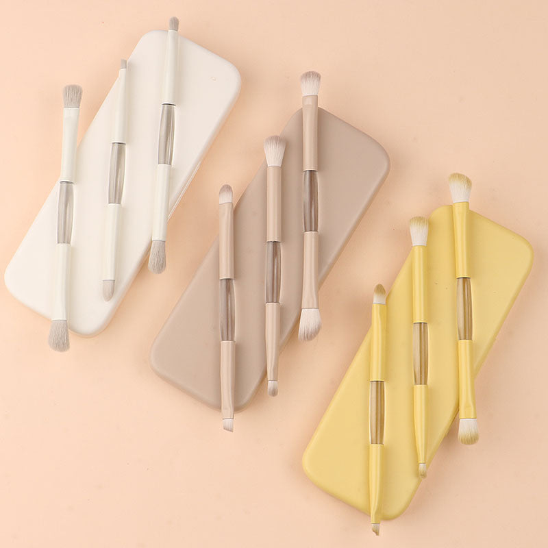 Set Portátil de Brochas de Maquillaje con Espejo Abatible: 6 Piezas para Detalles de Ojos, Brocha para Labios, Difuminado y Sombras