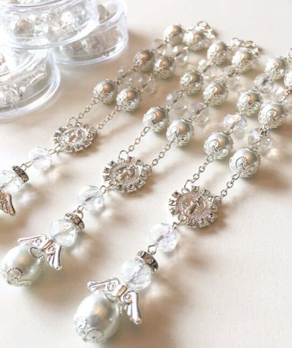 Pulsera de Perlas Sintéticas 10mm con Cruz – Joyeria Religiosa