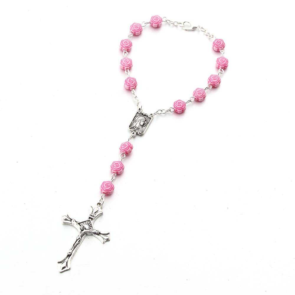 Pulsera Religiosa Virgen del Carmen con Dije de Cruz – Recuerdo de Bautizo o Primera Comunión