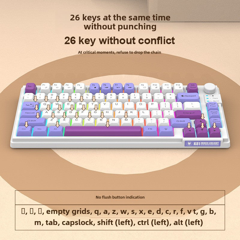 Teclado Gaming K81 con Iluminación: MDA Caps en Tres Colores, Compatible con PC y Laptop