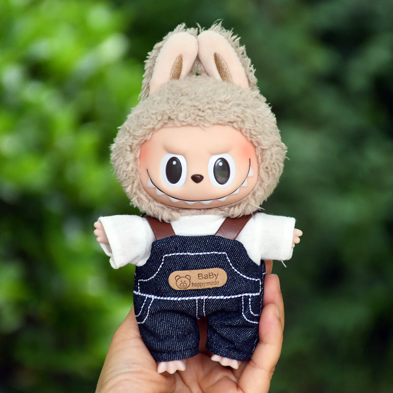 Ropa para muñecas estilo granjero: Overol y sombrero para Muñecas Labubu de 17cm (Muñeca no incluida)