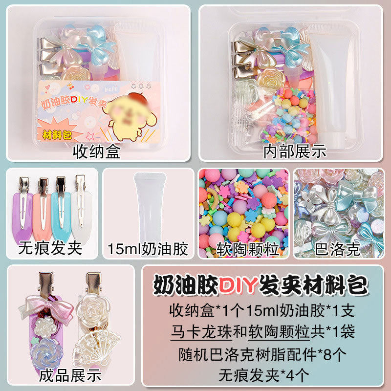 Set de Manualidades para Niñas con Pegamento en Crema 15g – Clips de Cabello y Accesorios de Resina