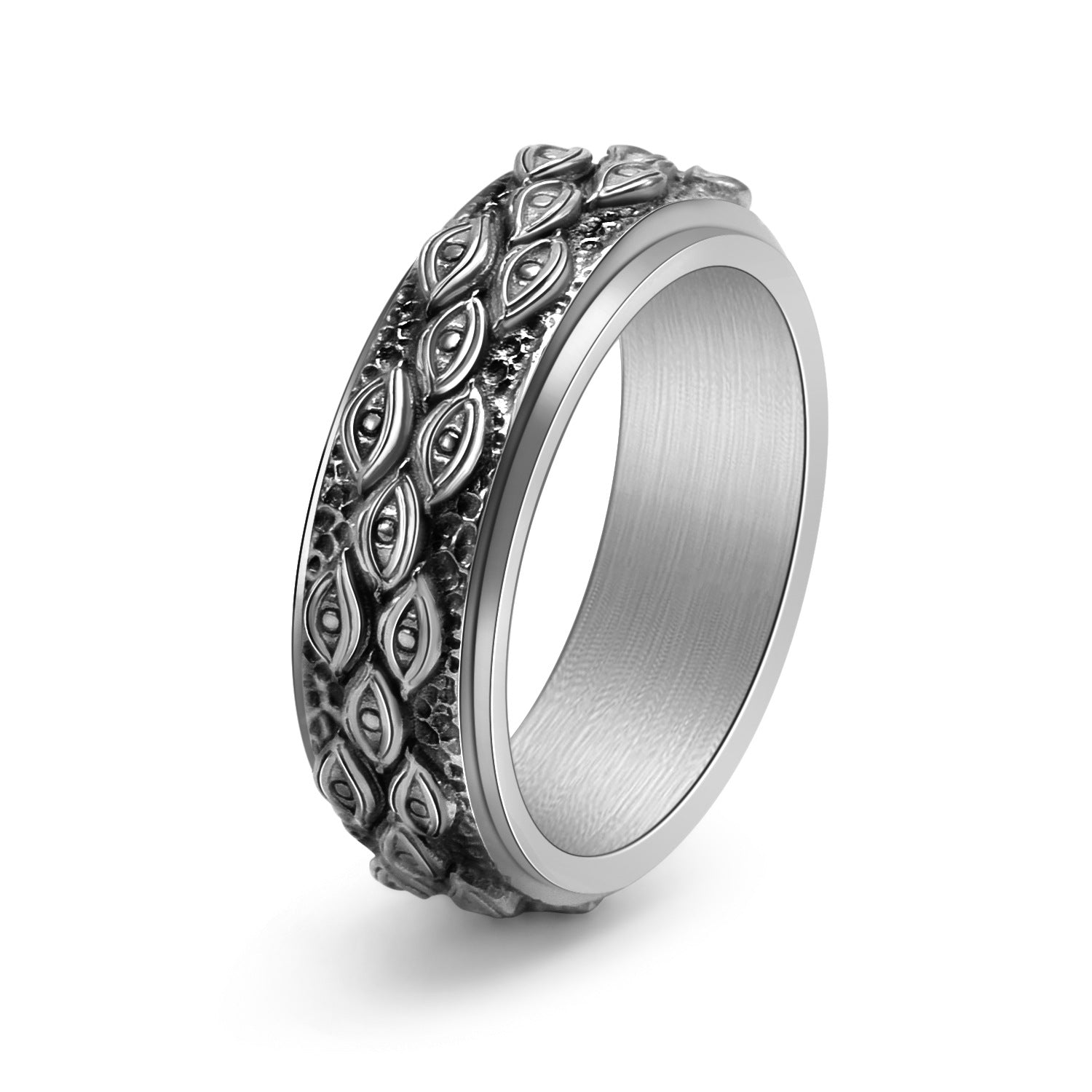Anillo Antiestrés para Hombre de Acero Inoxidable – Giratorio con Ojos Contra la Envidia
