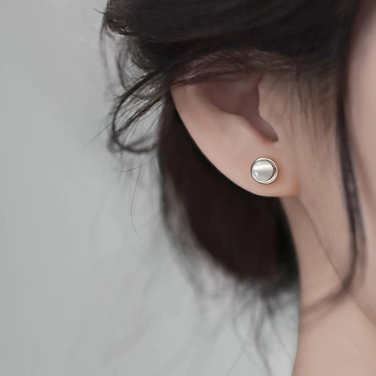 Pendientes de Plata 999 para Mujer – Con Piedra Ojo de Gato, Símbolo de Intuición y Equilibrio