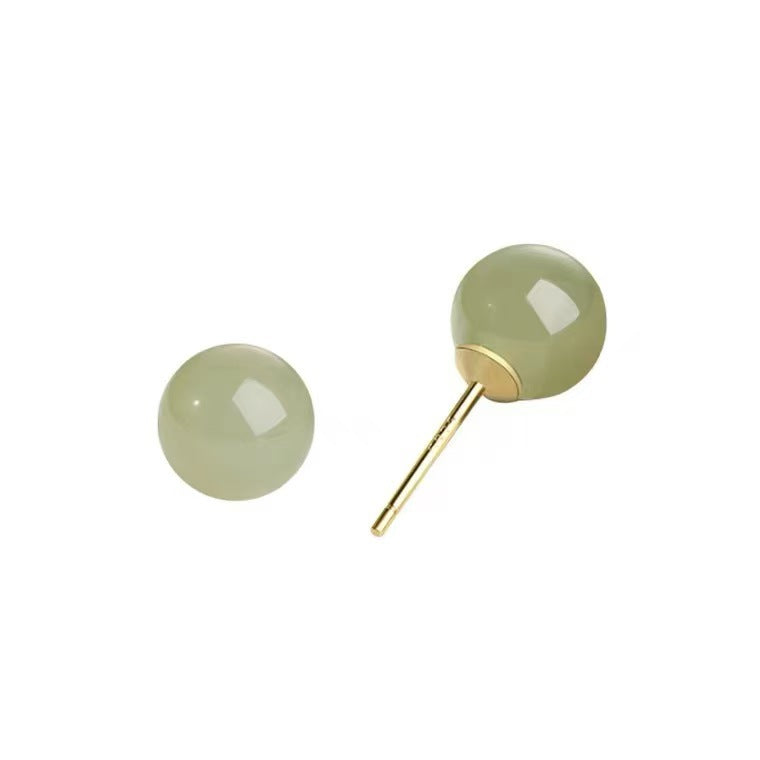 Aretes Botón en Plata 925 con Jade Natural de Hetian – Piedra Protectora y de Buena Suerte