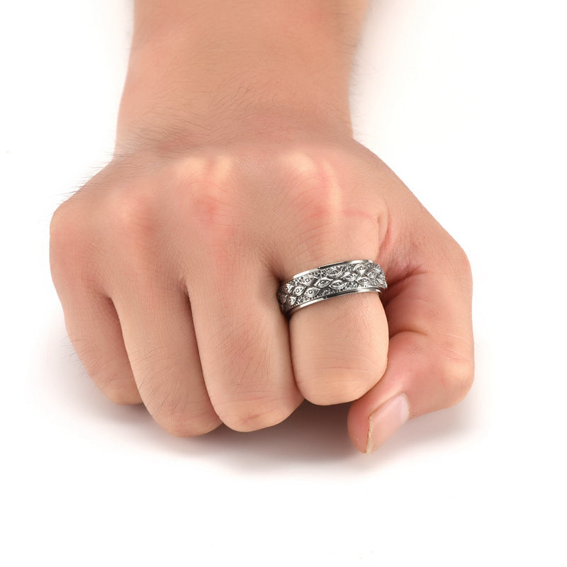 Anillo Antiestrés para Hombre de Acero Inoxidable – Giratorio con Ojos Contra la Envidia