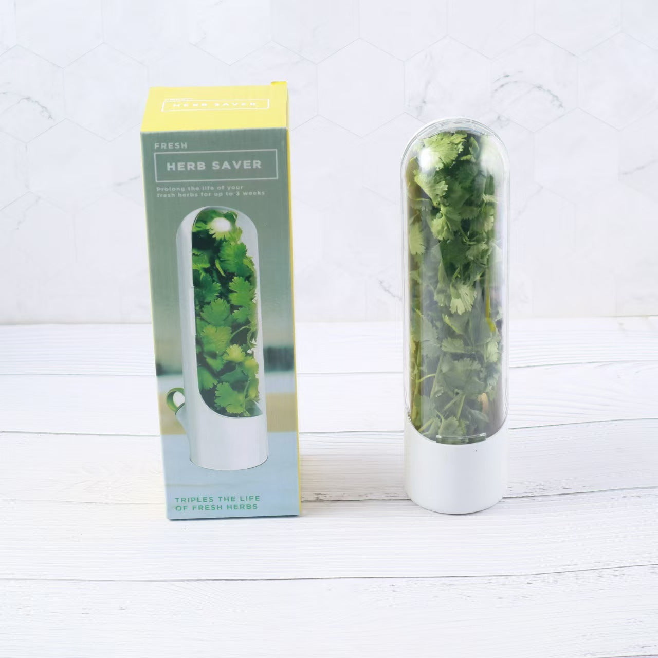 Recipiente organizador con ventilación para conservar hierbas frescas como cilantro y aromáticas