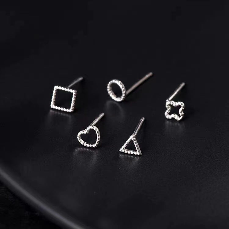 Pendientes de Botón Siluetas Geométricas en Plata Pura S999 – Diseño Minimalista y Elegante