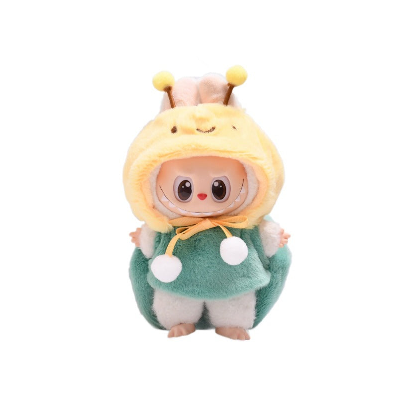 Ropa temática de abeja para muñeca Labubu de 17cm con capucha amarilla y pompón blanco. Accesorio decorativo. Muñeca no incluida.