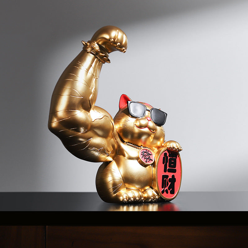 Gato de la fortuna musculoso de resina : Regalo fitness