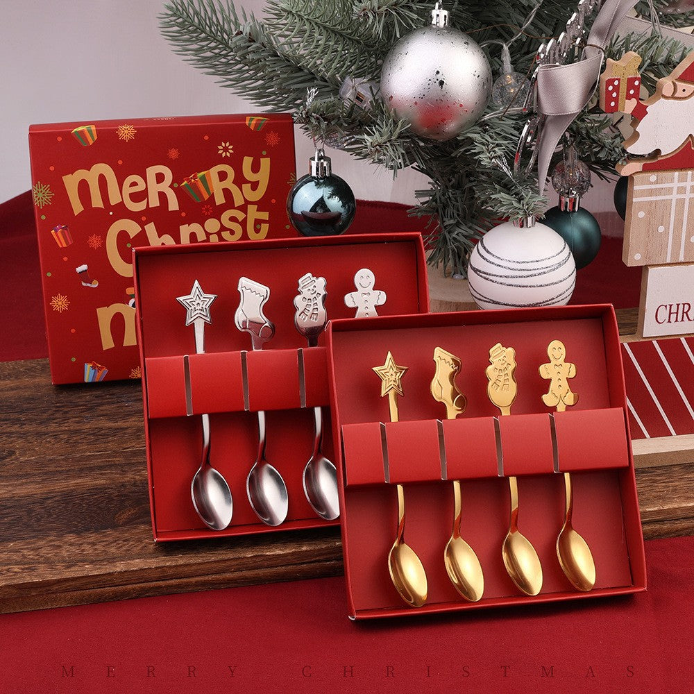 Christmas Creative Coffee Spoon Set with Snowman Cartoon Design