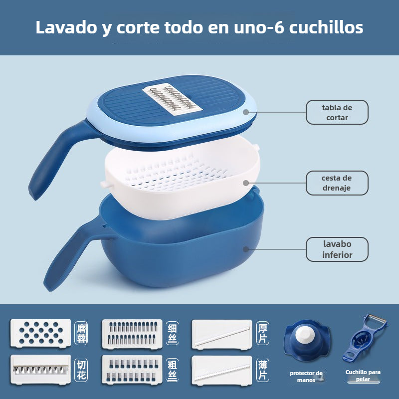 Cortador de verduras multifuncional 7 en 1 con colador y contenedor