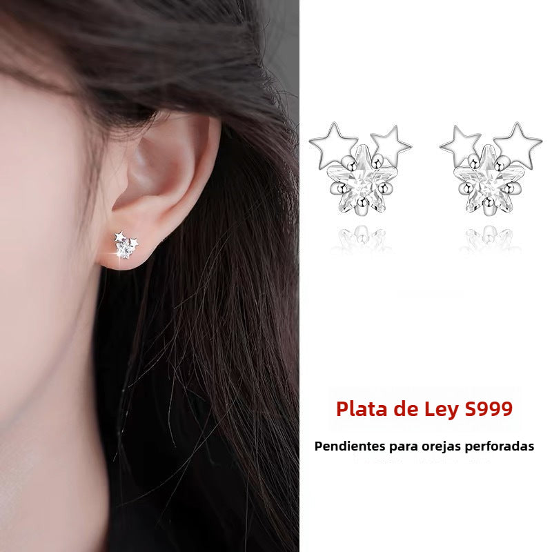 Aretes botón con estrellas de plata – minimalistas para mujer