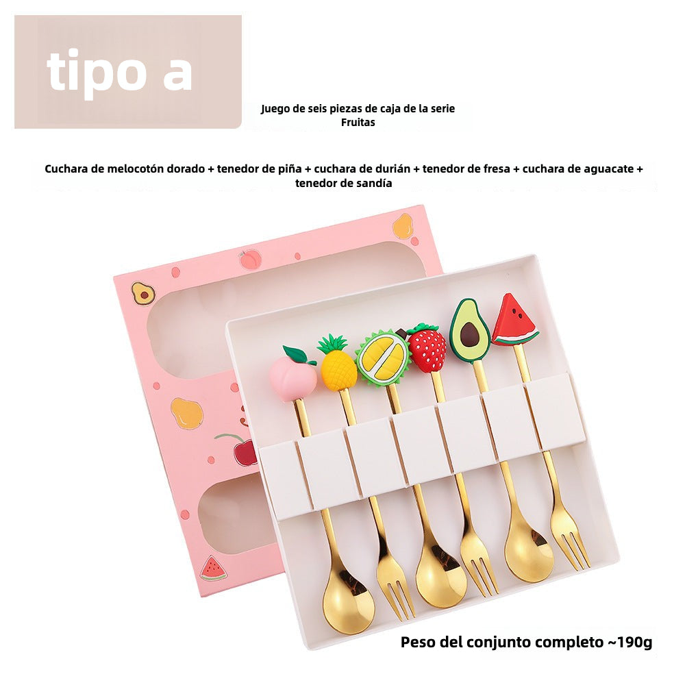 Cartoon Fruit Utensil Set: Cute Stainless Steel Dessert Spoons and Forks Gift