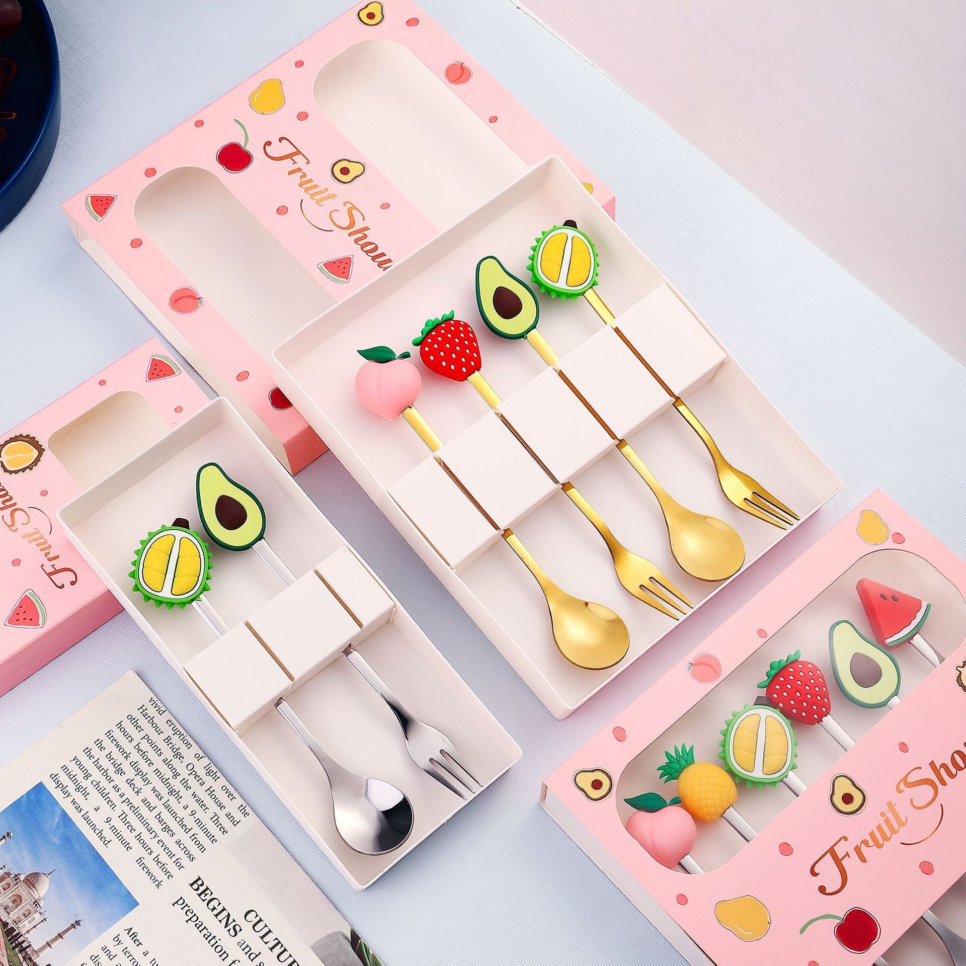 Cartoon Fruit Utensil Set: Cute Stainless Steel Dessert Spoons and Forks Gift