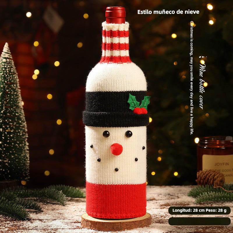 Funda Navideña para Botellas de Vino: Tejida en Lana con Diseños de Papá Noel, Reno y Más
