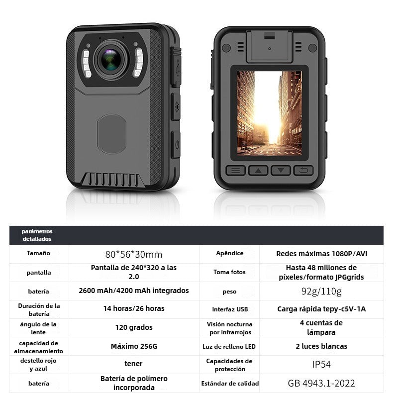 Cámara de Grabación Portátil para Ejecución de Ley: Grabación de Audio y Video HD, Visión Nocturna Infrarroja, Conectividad 4G