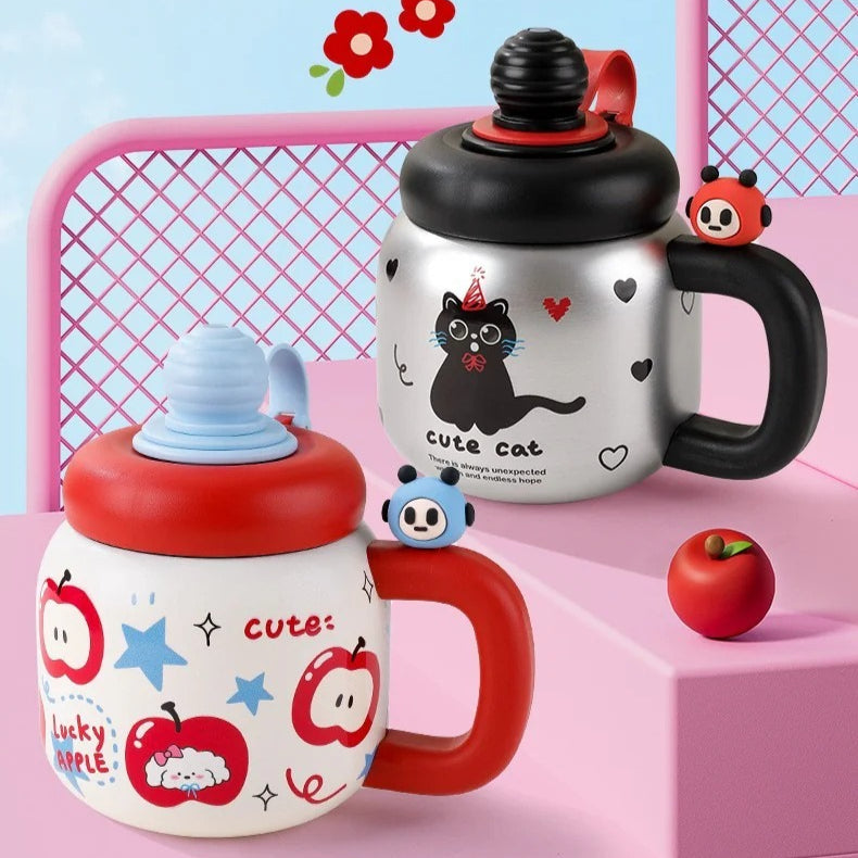 Vaso Térmico Grande para Té, Café o Infusiones con Pajita y Diseño Kawaii