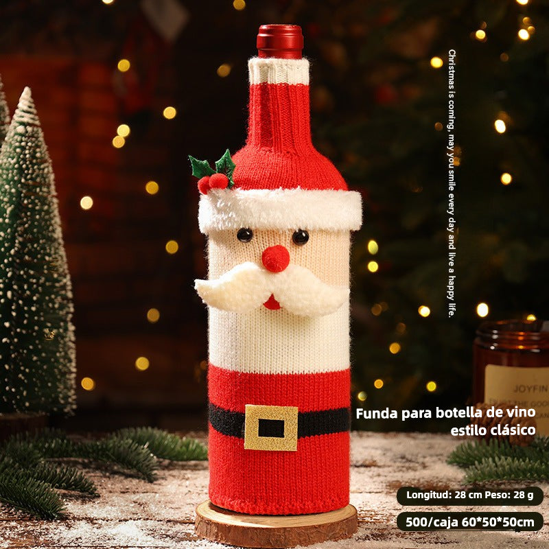 Funda Navideña para Botellas de Vino: Tejida en Lana con Diseños de Papá Noel, Reno y Más
