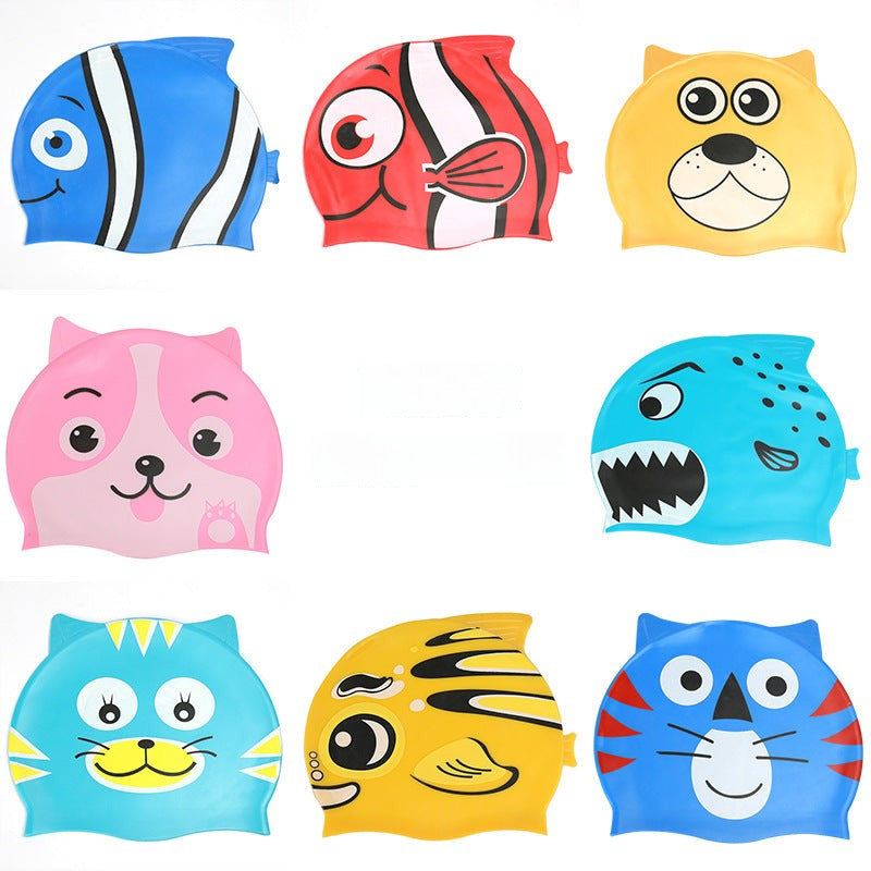 Multicolor Silicone Children's Swim Cap with Waterproof Ear Protection and Animal Design for Swimming and Training