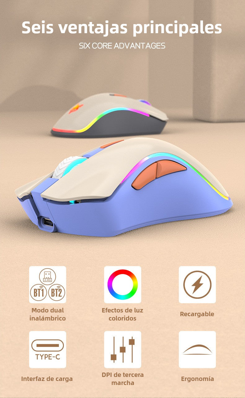 Ratón Inalámbrico Dual Modo 2.4G y Bluetooth XYH52: Recargable, Silencioso, Ideal para Oficina y Juegos