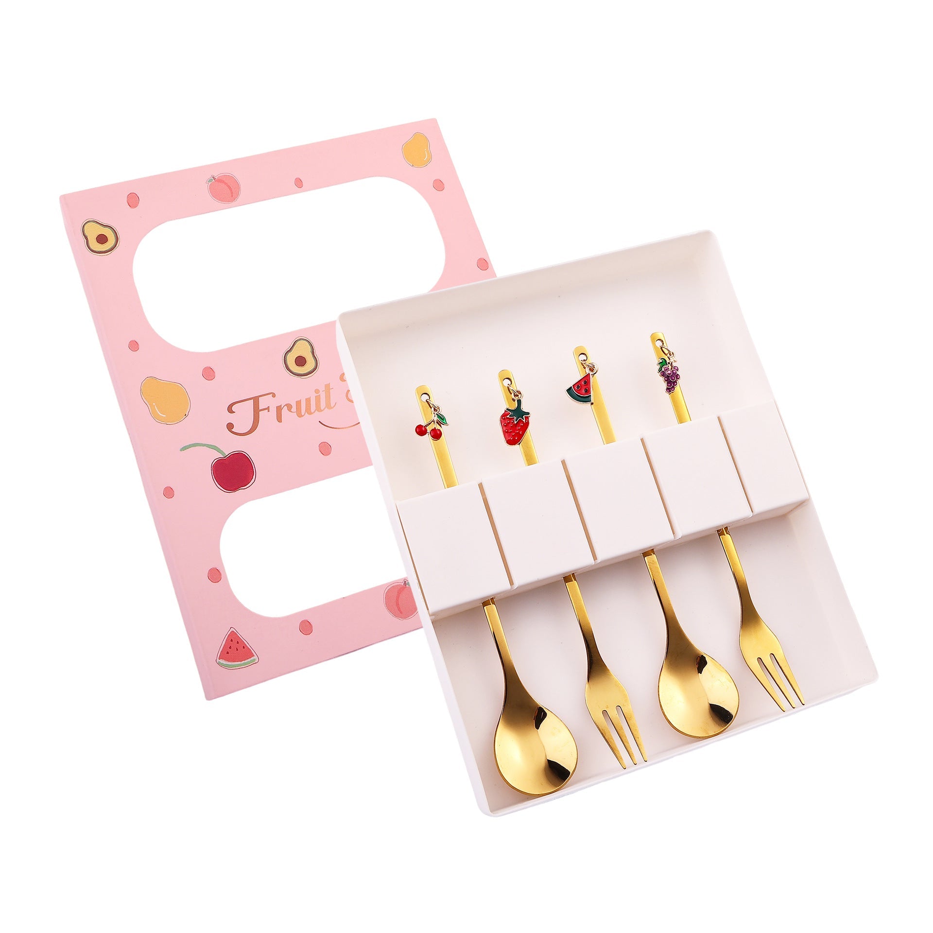 Cartoon Fruit Utensil Set: Cute Stainless Steel Dessert Spoons and Forks Gift
