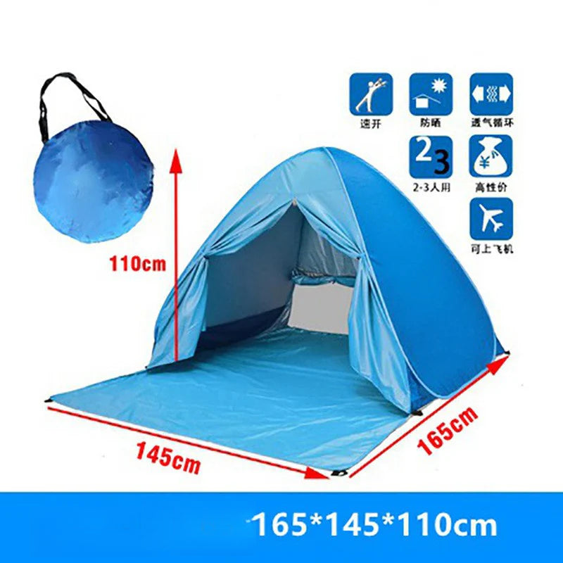 Carpa Plegable Impermeable y Resistente – Para Playa o Picnic con capacidad para 2-3 personas, diseño azul y medidas 165x145x110 cm.