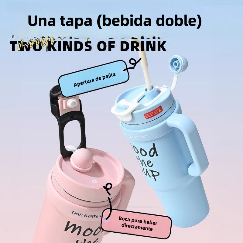 Vaso Térmico de Gran Capacidad con Popote y Boquilla para Bebidas Calientes o Frías