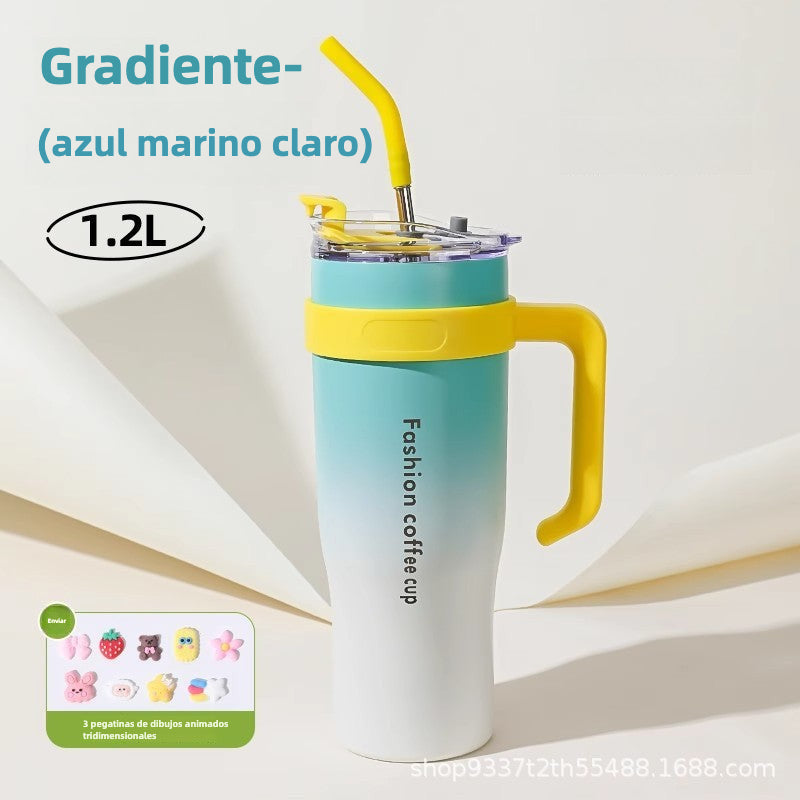 Vaso Térmico de Gran Capacidad con Popote y Boquilla para Bebidas Calientes o Frías