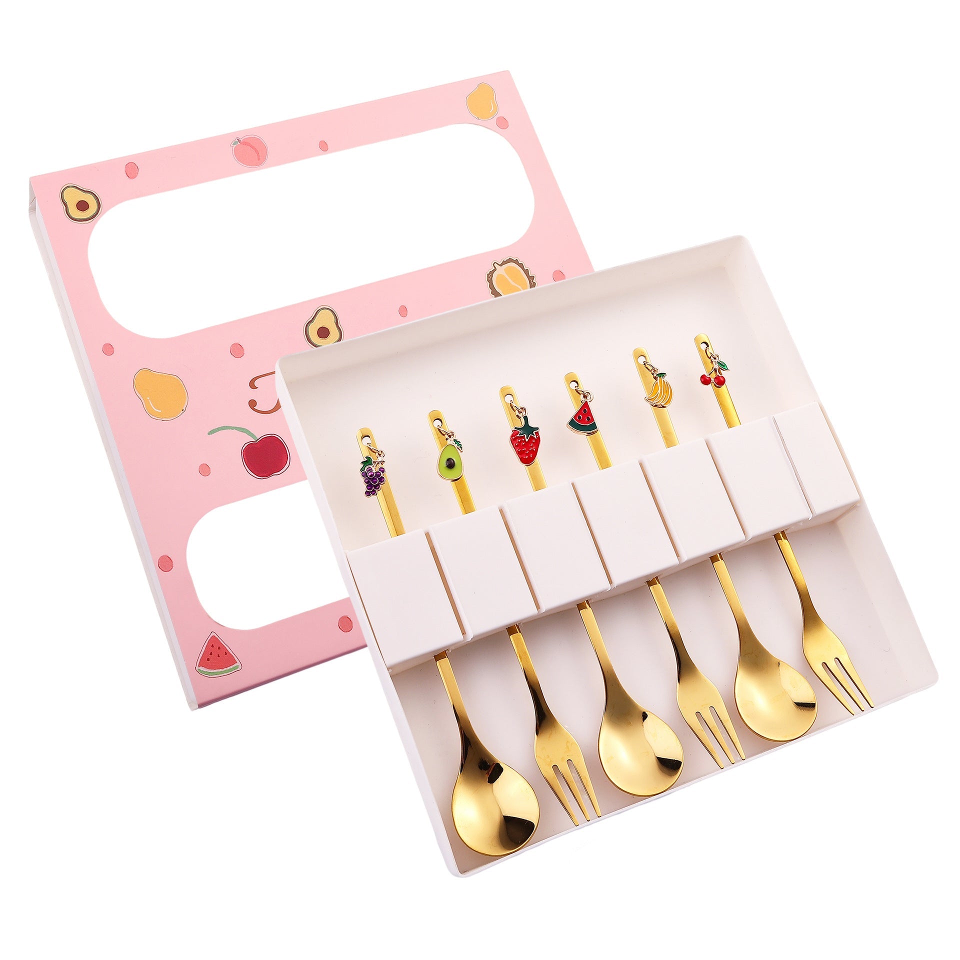 Cartoon Fruit Utensil Set: Cute Stainless Steel Dessert Spoons and Forks Gift