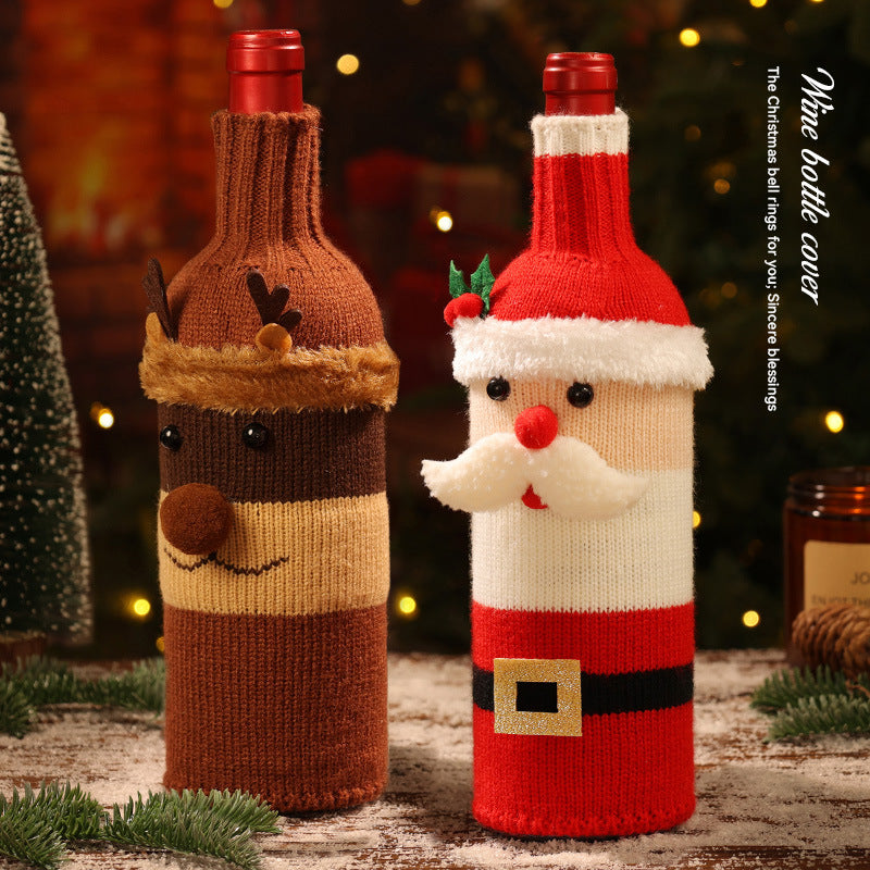 Funda Navideña para Botellas de Vino: Tejida en Lana con Diseños de Papá Noel, Reno y Más