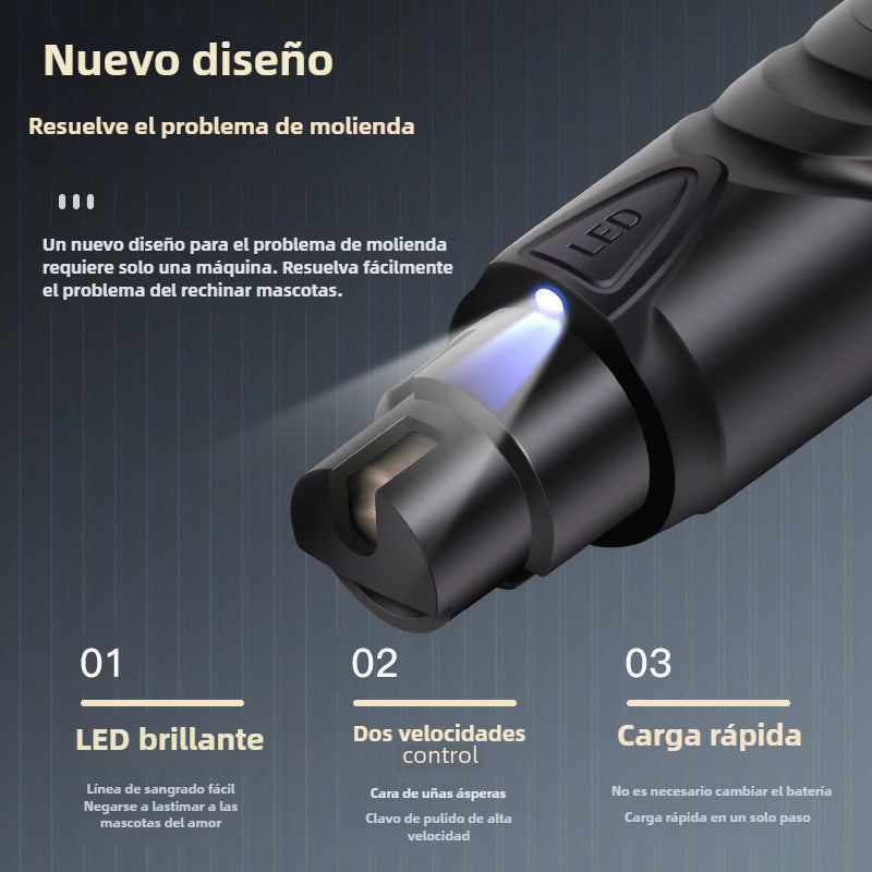 Lima eléctrica para uñas de mascotas con motor silencioso y diseño ergonómico