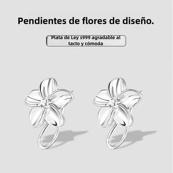 Aretes pequeños de Flor en Plata 999 con Zirconia – Elegancia para Cualquier Ocasión