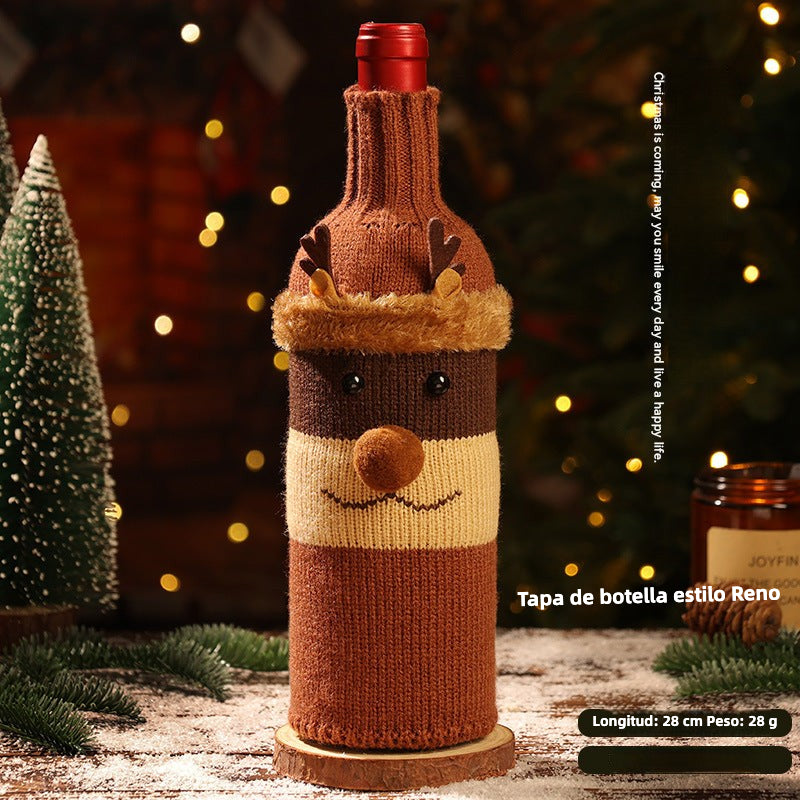Funda Navideña para Botellas de Vino: Tejida en Lana con Diseños de Papá Noel, Reno y Más
