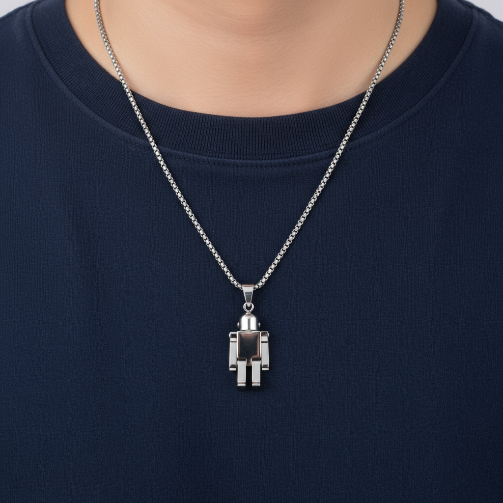 Cadena de Titanio para Hombre – Pendiente Minimalista Ajustable con Diseño Robot